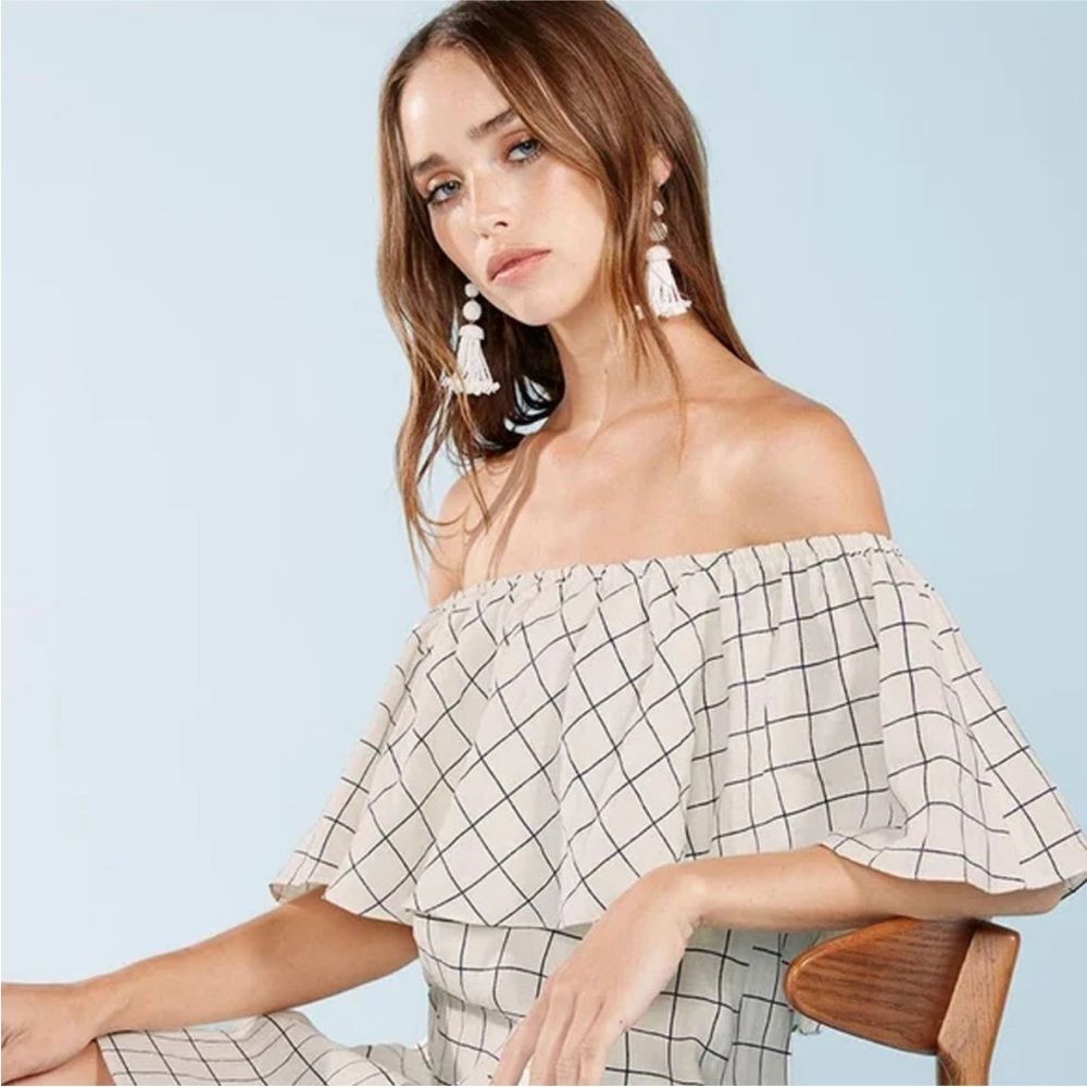 Reformation Linen Tennessee Off Shoulder Mini Dress Ruffle XS Pockets